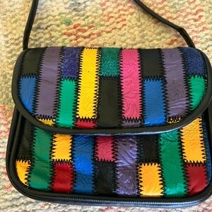 Colorful Patchwork Shoulder Bag leather genuine